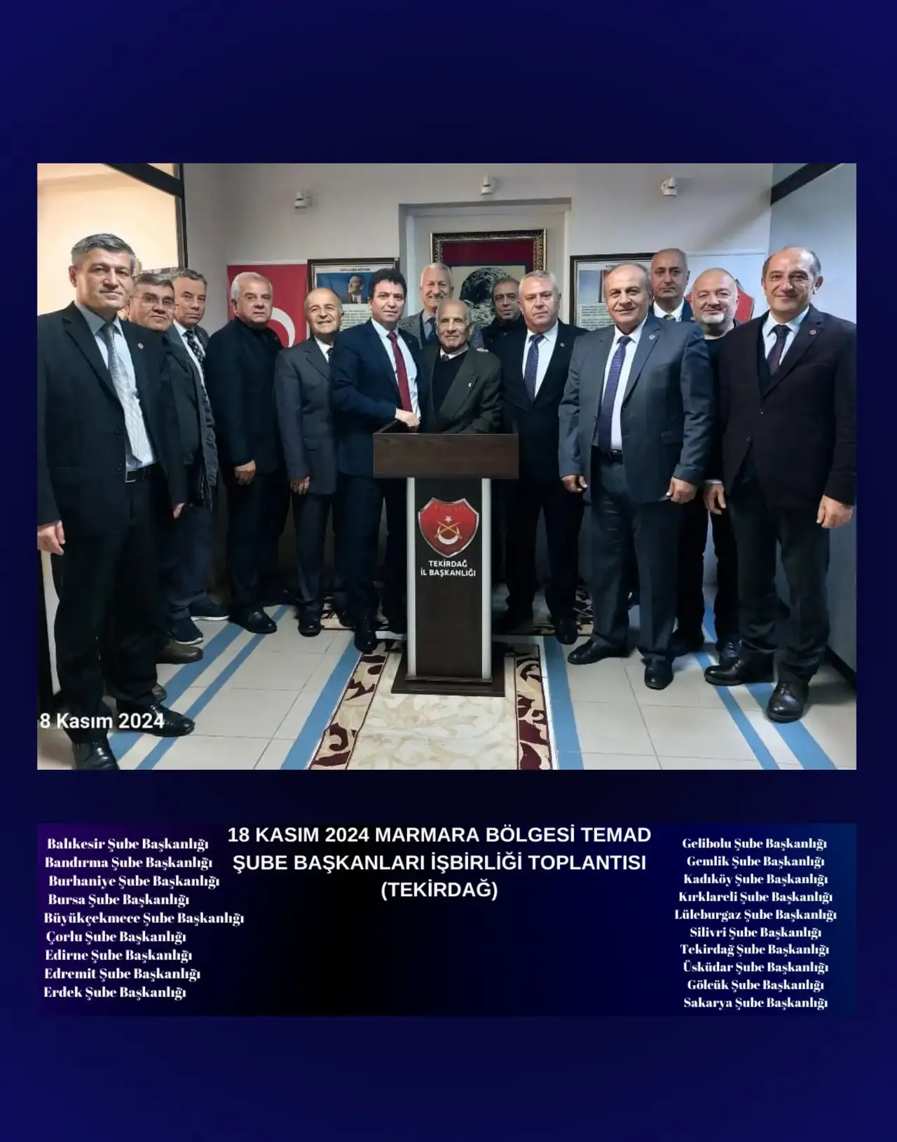 18 KASIM 2024 MARMARA BÖLGESİ TEMAD ŞUBE BAŞKANLARI İŞBİRLİĞİ TOPLANTISI